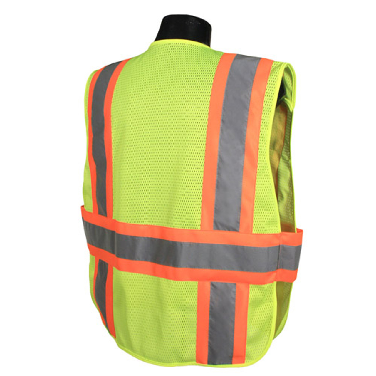 Hi-Vis Two-tone Class 2, Five-Point Breakaway Safety Vests Lime Green