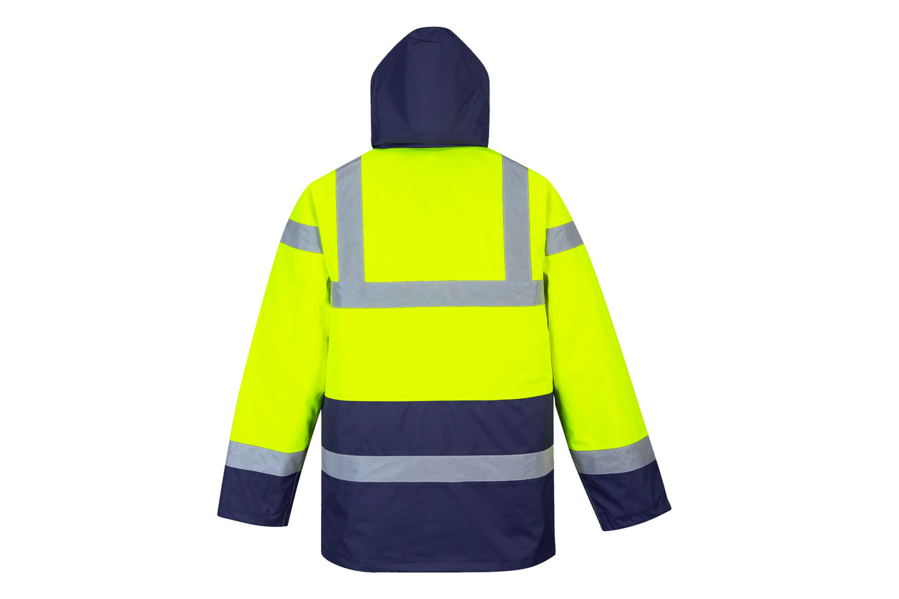 Hi-Vis Traffic Jacket - Hi-Vis Yellow/Navy Blue Bottom Back