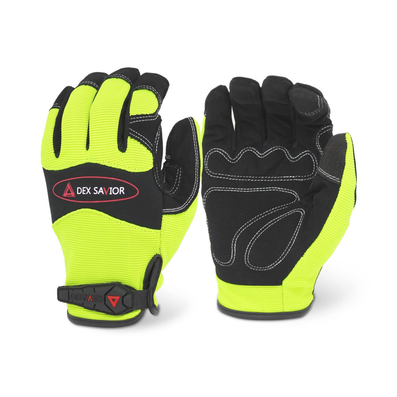 MG101- DEX SAVIOR Premium Synthetic Palm Patch Hi-Viz Green Mechanic Gloves(2XL)