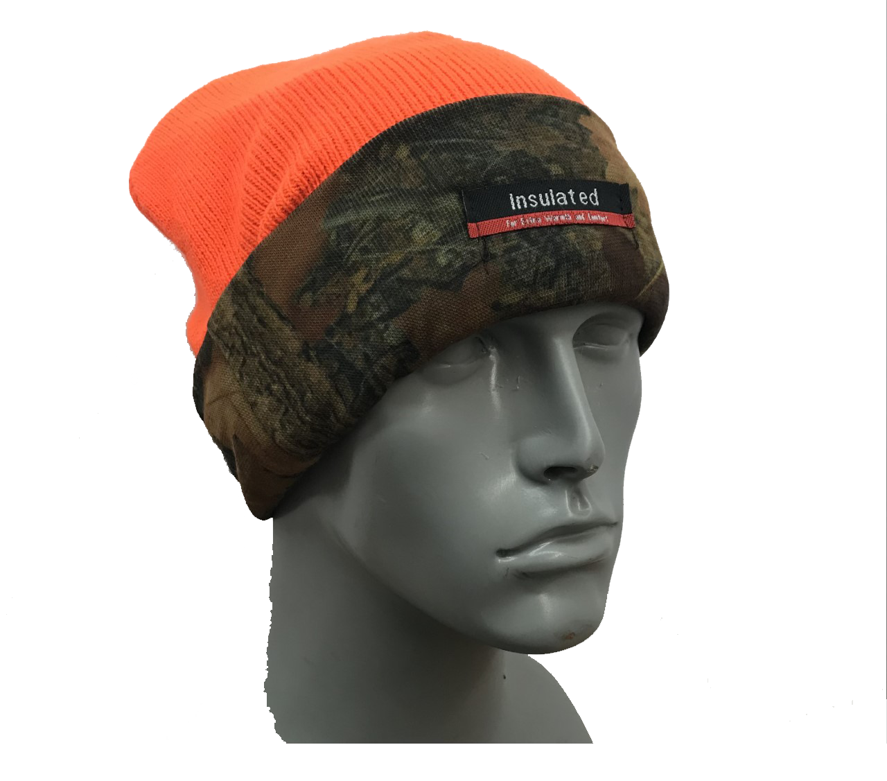 Insulated Reversible Camo / Orange Knit Hat-orange