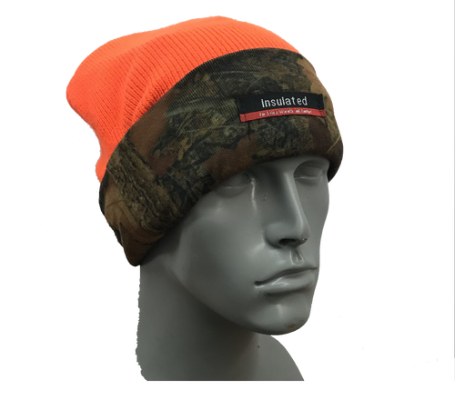 Insulated Reversible Camo / Orange Knit Hat-orange