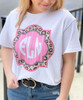 Monogrammed Leopard And Pink Frame Graphic Shirt