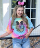 Monogrammed Leopard With Bow Tie-Dye Tee - Pastel Rainbow