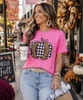 leopard and buffalo plaid pumpkin tee model image