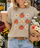 pumpkins and flowers comfort colors tee model image close up