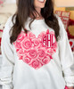 Monogrammed Rose Heart Sweatshirt Close Up