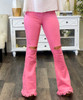  Let's Go Girls Ripped Knee And Fray Hem Flare Jeans 