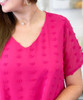  Glorious Day Swiss Dot V-Neck Top - Fuchsia 