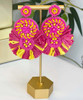  To The Limit Bead Disk And Raffia Fan Earrings - Fuchsia 