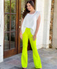  Flare With Me High Waist Stretch Disco Bell Bottom Pants - Neon Yellow 