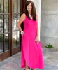  Nothing But A Breeze Sleeveless Side Slit Maxi Dress With Pockets - Fuchsia 