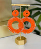  Summer In The City Raffia Circle Link Dangle Earrings - Orange 