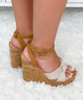  Siena Fabric Bow Platform Wedge Sandals With Upper Ankle Strap - Beige 