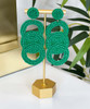  Hang In There Seed Bead Triple Ring Dangle Earrings - Green 