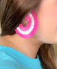  Don't Blink Raffia Fan Hoop Earrings - Hot Pink 