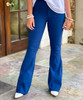  Flare With Me High Waist Stretch Disco Bell Bottom Pants - Mykonos Blue 