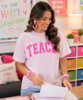distressed teach comfort colors shirt model image
