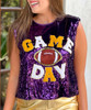  Hail Mary Game Day Patches Sequin Top - Purple/Mustard 