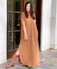  Dancing Queen V-Neck Short Sleeve Maxi Dress - Deep Camel 