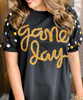  Tailgate Queen Metallic Game Day Spangle Sleeve Top - Black/Gold 