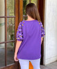  Tailgate Queen Metallic Game Day Spangle Sleeve Top - Purple/Gold 