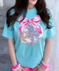 disco ball with bow comfort colors tee close up