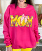 softball mom with bow sweatshirt close up