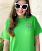 monogrammed tee summer colors electric green close up