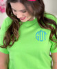 Monogrammed tee lime green close up