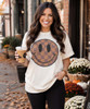 brown checkered smile tee model image