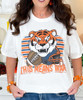 navy and orange tiger tee close up