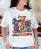 happy hallothankmas tee close up