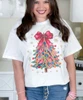 colorful christmas tree with bow graphic tee close up