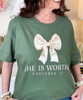 she is worthy tee close up