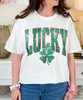 faux sequin lucky shamrock tee close up