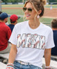 baseball mama with bow tee close up 2