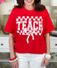 checkerboard teach with bow tee close up