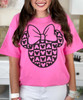 checkerboard head with bow tee close up