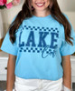 distressed checkerboard lake tee close up