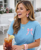 pocket watercolor pink bow tee model