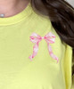 pocket watercolor pink bow tee close up view