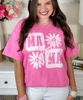 distressed mama with flowers tee pink close up