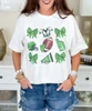 customized football and bows tee green close up