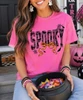 lace spooky with bow safety pink tee model image close up