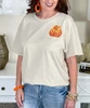 pocket faux sequin pumpkin with bow tee close up