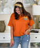 pocket camo pumpkin with bow tee