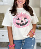 pink patchwork jack o lantern tee close up