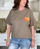 pocket faux sequin pumpkin tee close up