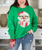 patchwork santa with glasses crewneck sweatshirt close up