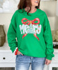 merry with tree and bow sweatshirt close up